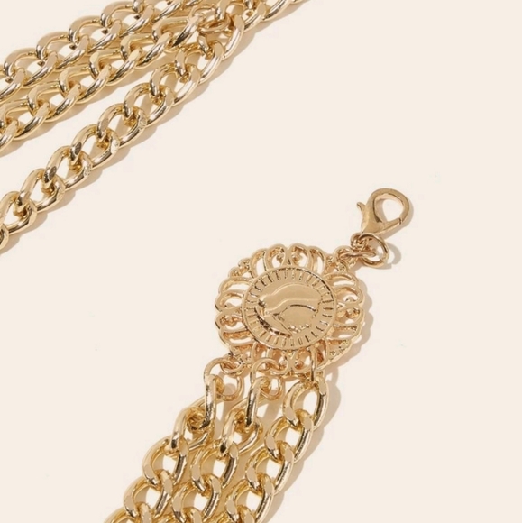 Boho multi layered metal Charm Gold coin chain link hip waist statement belt - Picture 13 of 16